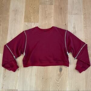 LF - Zippered Sleeve Crop Sweatshirt in Red